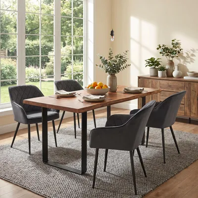 Produktbild von SONGMICS (2 St) Polsterstühle mit Metallbeine, Samt, Dunkelgrau