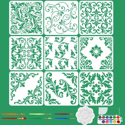 Immagine prodotto di Set di 9 modelli riutilizzabili per decorazioni floreali, ideali per la pittura creativa