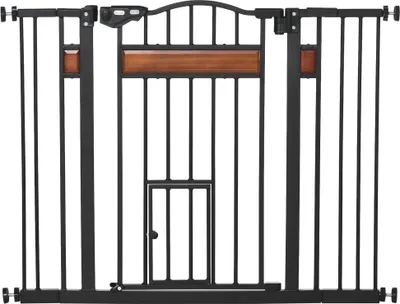 Produktbild von PawHut Ausziehbares Schutzgitter für Türen und Treppen, Hundebarriere mit höhenverstellbarer automatischer Schließung und doppeltem Verriegelungssystem, 93 x 76,2 cm, Schwarz
