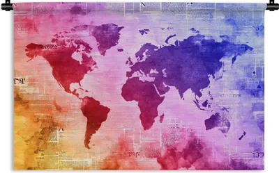 Produktbild von MuchoWow® Wandteppich Wandbehang Weltkarte - Aquarell - Regenbogen 60x40 cm Tapisserie Dekoration Wandtuch - Wanddekorationen