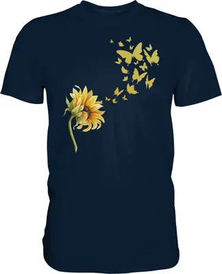 Produktbild von Schmetterling Sonnenblumen T-Shirt Garten Motiv Gärtner Geschenk Sommer – Navy / 5XL