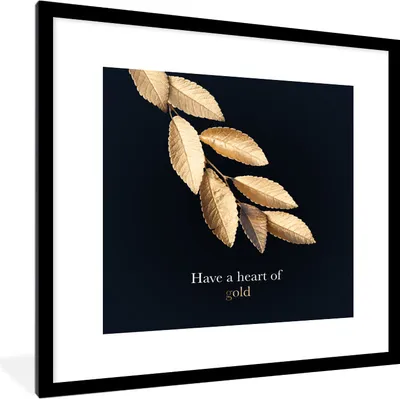 Produktbild von MuchoWow® MuchoWow® Gerahmtes Poster Blätter - Gold - Zitat 40x40 cm - Poster mit zchwarzem Bilderrahmen - Poster - Plakat im Rahmen