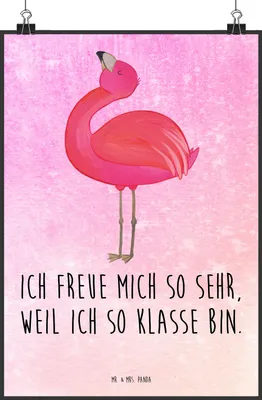 Produktbild von Mr. & Mrs. Panda Bild Flamingo Stolz DIN A2 - Aquarell Pink - Geschenk, wanddeko, Freude, drucke, Plakat, Mama, Beste Freundin, Kunstdruck, Wandbild
