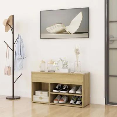Produktbild von The Living Store Schuhbank Sonoma-Eiche 80x30x45 cm Holzwerkstoff