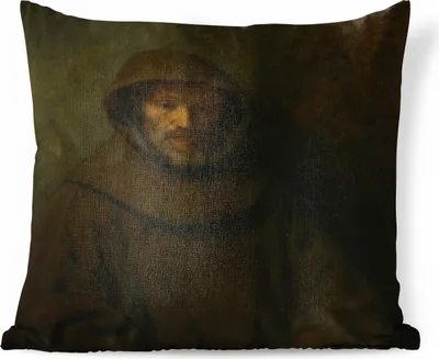 Produktbild von MuchoWow® Zierkissen Sofakissen Wohnzimmer Dekokissen 40x40 cm Der Franziskanermönch - Gemälde von Rembrandt van Rijn - Foto Kissen - Schlafzimmer Dekoration