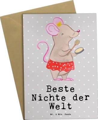 Produktbild von Mr. & Mrs. Panda Grußkarte Maus Beste Nichte der Welt - Grau Pastell - Geschenk, weihnachtskarten, Patentante, Patenkind, Geschenkidee, dankeskarten, einladungskarten