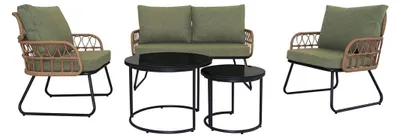 Produktbild von Happy Home Rattan-Gartenset 5 tlg. mit Sitzkissen HGS51-GRN, grün