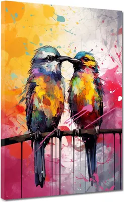 Produktbild von Vögel Pop Art Colour Leinwandbild Wandbild Kunstdruck XL Wanddeko: 75x100x4cm