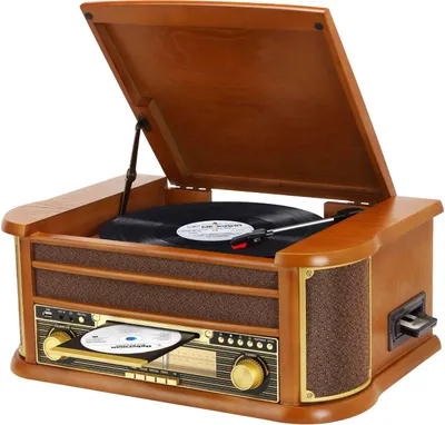 Image de ZELURXX Centre musical vintage Platine vinyle CD Cassette USB Bluetooth Radio AM/FM, 3 vitesses, haut-parleurs stéréo, aspect bois