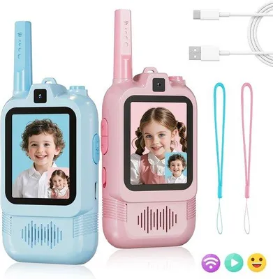 Obrázek produktu pro Dětská vysílačka s HD kamerou – nabíječka USB-C – pro děti – v růžové a modré barvě