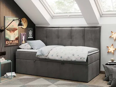 Produktbild von Boxspringbetten für Kinderzimmer, Jugendbett mit Matratze - BANCO - 90x200cm - Dunkelgrau - H3