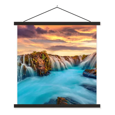 Produktbild von MuchoWow® Textilposter Wasserfall - Landschaft - Wolken - Natur 90x90 cm mit schwarzem Rahmen - Magnetisches