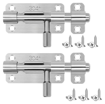 Produktbild von 2 Türschlösser aus Edelstahl, 100 mm, versetzter Riegel, abschließbar mit Vorhängeschlossloch