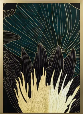 Obrázek produktu pro Obrázek listů a květin ve zlatém rámu 53x73 cm