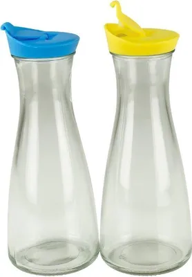 Produktbild von Glaskaraffe mit Deckel 1 Liter 2 Stück Blau/Gelb