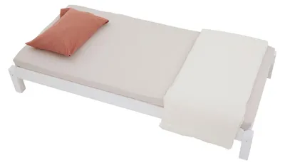 Produktbild von Stapelbett RINO 90x190 cm 2er Set in weiß aus Kiefer Massivholz, Kinderbett mit Gästebett aus massivem Holz, platzsparendes Stapelliege Massivholzbett