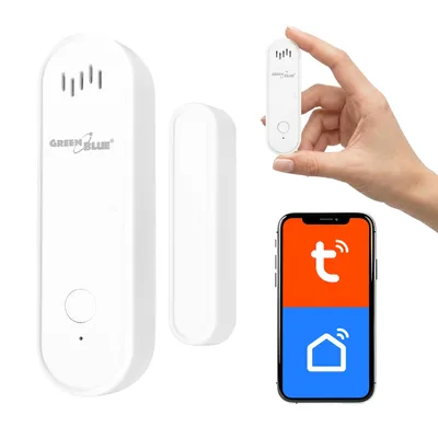 Productafbeelding van Draadloze magneetsensor / WiFi-deursensor van GreenBlue, geschikt voor Android/iOS, voor deuren/ramen, 3,0 V DC, LR03x2 batterij, met alarm, model GB478
