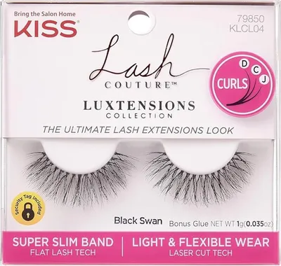 Zdjęcie produktu dla KISS | Sztuczne rzęsy - Lash Couture Luxtensions Black Swan - Czarne - Ultra cienki pasek - Z klejem 1g