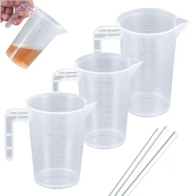 Produktbild von 3er Set Messbecher 50ml 100ml 250ml Präziser Messbecher Klein aus Kunststoff mit Skala Ideal als Waschmittel Dosierhilfe für Wäsche Küche Backen Labor Kochen