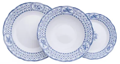 Image de Set d'assiettes, porcelaine de Karlovy Vary, Thun, rose, ruban bleu, 18 pièces