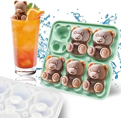 Produktbild von Eiswürfelform – Silikon-Bär – Eiswürfelform mit Deckel – 4 Fächer für Eiswürfel – Wiederverwendbar – Silikon-Eisform für Babynahrung