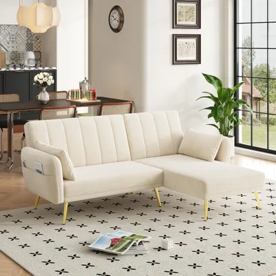 Produktbild von Modernes Ecksofa mit Schlaffunktion – L-Form Schlafsofa mit Zusatzecke