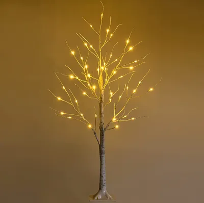 Produktbild von 120cm künstliche weiße Birke mit  48 warmweißen LED-Lichtern, Beleuchteter Weihnachtsbaum für Festtage, Weihnachtsbaum für Partys und Feierlichkeiten