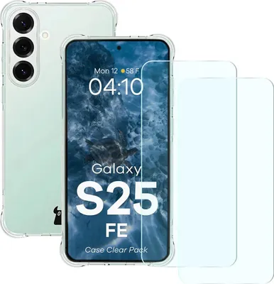 Produktbild von Schutzhülle + 2x gehärtetes Glas für Galaxy S25 FE, Bizon Case Clear Pack, Transparent