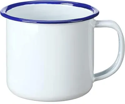 Produktbild von Emaillierter Zylinderbecher, dickwandig, reinweiß, 6–12 cm, altmodisch, nostalgisch, Retro-Stil, aus Emaille-Eisen, für Büro und Haushalt