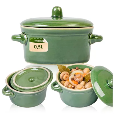 Zdjęcie produktu dla SuperButelki - Garnek kamionkowy 500 ml z ceramiczną pokrywką, kamionka 0,5l zielony pojemnik ceramiczny na ogórki, kapustę, smalec, masło
