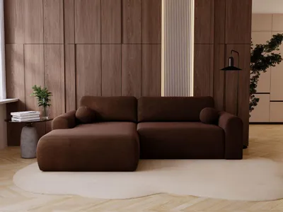 Produktbild von GrainGold Ecksofa L-Form Links Savana - Ecksofa mit Schlaffunktion und Bettkasten - Moderne Ecksofa, Wohnzimmer Ecksofa - Eckcouch Braun (Vena 13)