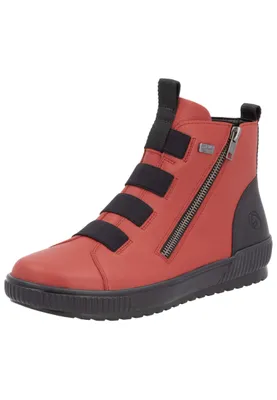 A single red boot with black accents is shown against a white background.