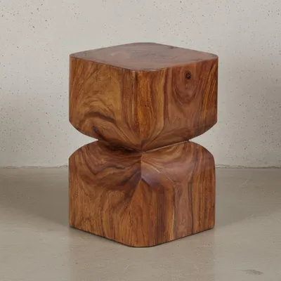 Rustikaler Sheesham Beistelltisch_ Natürliches Design_ 30x45x30 cm - Abgerundete Ecken - KADIMA DESIGN_Größe_ 30x30x45 cm_#sku_BARWL1.562#