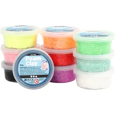 Produktbild von Creativ Company Foam Clay Bastelset Glitzerfarben 10x35g Modelliermasse