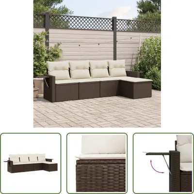 Produktbild von The Living Store 5-tlg. Garten-Sofagarnitur mit Kissen Braun Poly Rattan