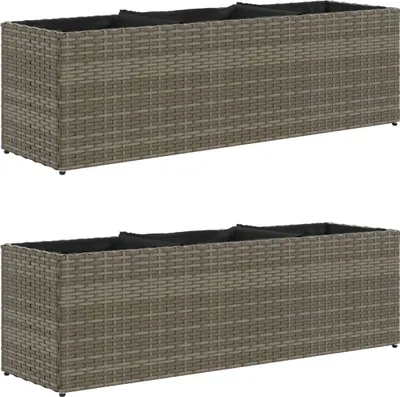 Produktbild von vidaXL Pflanzkübel mit 3 Töpfen 2 Stk. Grau 105x30x32 cm Poly Rattan