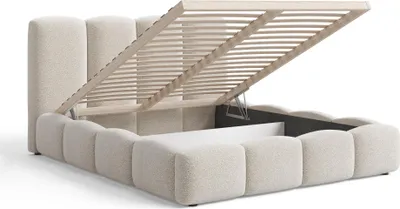 Produktbild von BESILIO Polsterbett 120x200 Fluffy – Wolkenbett Bouclé, Bett mit Bettkasten und Lattenrost, dicke Polsterung – Weiß