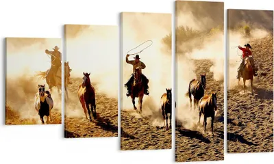 Produktbild von Bild auf Leinwand - Leinwandbild - Cowboys Pferde Galopp - 100x60cm - Wand Bild - Wanddeko - Leinwanddruck - Bilder - Kunstdruck - Wanddekoration - Leinwand bilder - Wandkunst - EG100x60-2693