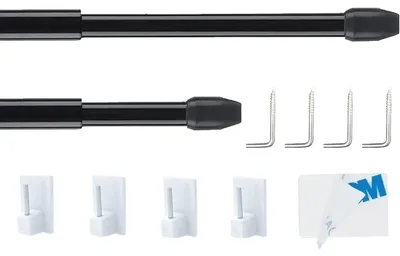 Image de Tringle à rideau extensible - Réglable 31 à 50 cm - Noir - Lot de 2 - Sans perçage