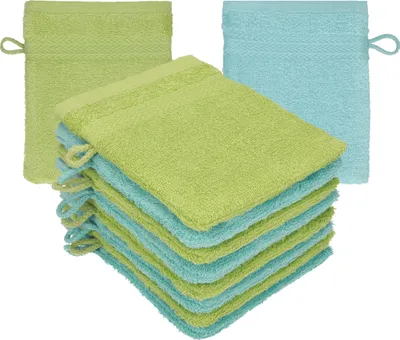 Produktbild von Betz 10 Stück Waschhandschuhe 16x21 cm PREMIUM 100% Baumwolle  Farbe: ocean - avocadogrün