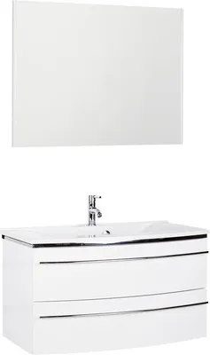 Produktbild von Marlin Badmöbel-Set 3040 BxHxT 92,4 x 198,2 x 48 cm Frontfarbe weiß mit Waschtisch Mineralmarmor weiß, Spiegel mit LED-B