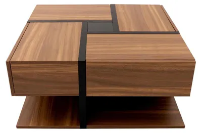 Produktbild von Couchtisch - Wohnzimmertisch - Quadratisch - 4 Schubladen - 78x78x36 cm - Modernes Design - Holz & Braun