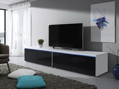 Obrázok produktu pre Televízny stolík s LED osvetlením FERNS D 11 - biely / lesklý čierny