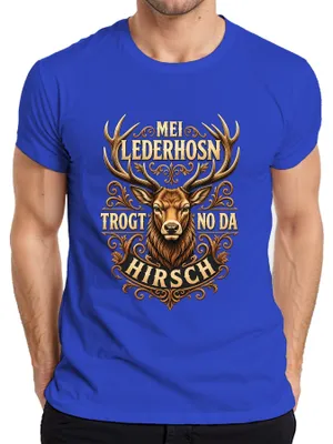 Obrázek produktu pro Pánské tričko "Hirsch Bayern Alpen Lederhose Dirndl", modré, velikost XXL