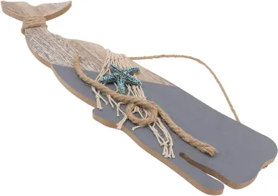 Productafbeelding van Wandhanger Walvis - Decoratieve hanger - Stranddecoratie Huis - Mediterraanse stijl - 40x9cm - Blauw