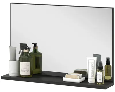 Produktbild von Wandmontierter Badezimmerspiegel mit Ablage, modernes und vielseitiges Design, 60 x 12 x 40 cm, Schwarz