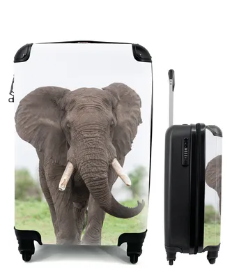 Produktbild von MuchoWow® Koffer Handgepäck Trolley Rollkoffer Kleine Reisekoffer mit 4 Rollen - Elefant - Tiere - Gras - Natur - Cabin Size < 55x40x23 cm & 55x40x20 cm - Fotokoffer - Kabinenkoffer - Boardgepäck - Reise-Box - Reisekoffer - Reisegepäck - Koffer mit Bild - Trolley für Kinder