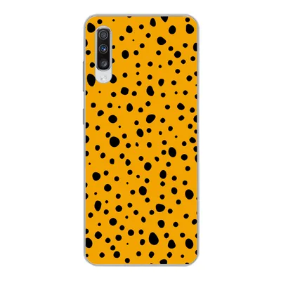 Produktbild von MuchoWow® Handyhülle Schutzhülle Hülle für Samsung Galaxy A70 Polka dots - Orange - Schwarz Silikon Softcase Handy Hülle - Schutzhaube
