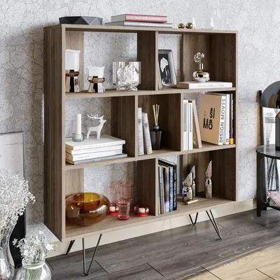 Produktbild von Skye Decor, Hochwertiges Bücherregal, Walnuss, 120 x 132,2 x 29,5 cm | 100% melaminbeschichtete Spanplatte, 18 mm dick | Metallbeine, zahlreiche Regale, wandmontierbar, modernes Design.
