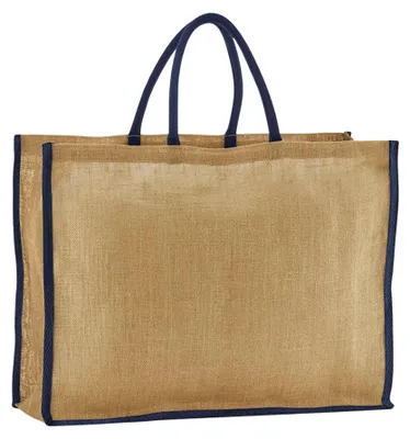 Immagine prodotto di Westford Mill - Sacchetto della spesa "Starched", iuta FK3320 (taglia unica) (naturale/blu navy)